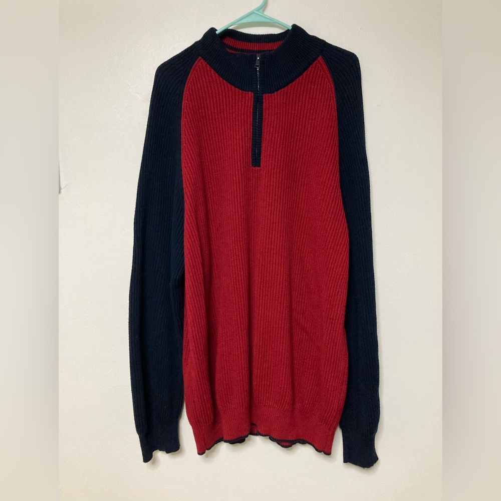 Vintage Nautica Men's Red and Black Half-Zip Sweater